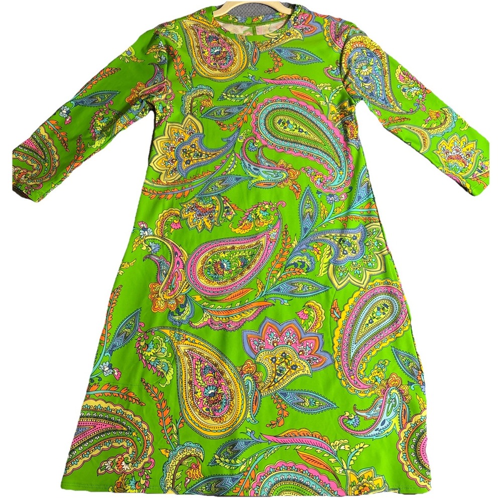 Southwind Apparel Women's 3/4 Sleeve UV Protection Green Paisley Dress Sz Small